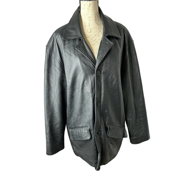 Rainforest Men’s Black Genuine Leather Long‎ Sleeve Button Front Jacket XL - Picture 1 of 8
